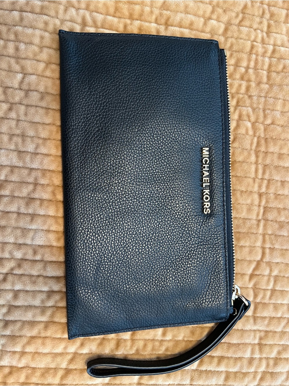 Michael Kors Navy Pebbled Leather Wristlet Clutch